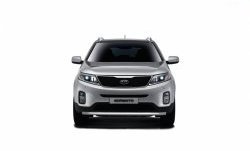 Защита переднего бампера одинарная из трубы d63 мм Petroil Tuning KIA Sorento  XM (2012-2015) рестайлинг (Нержавеющая полированная сталь)