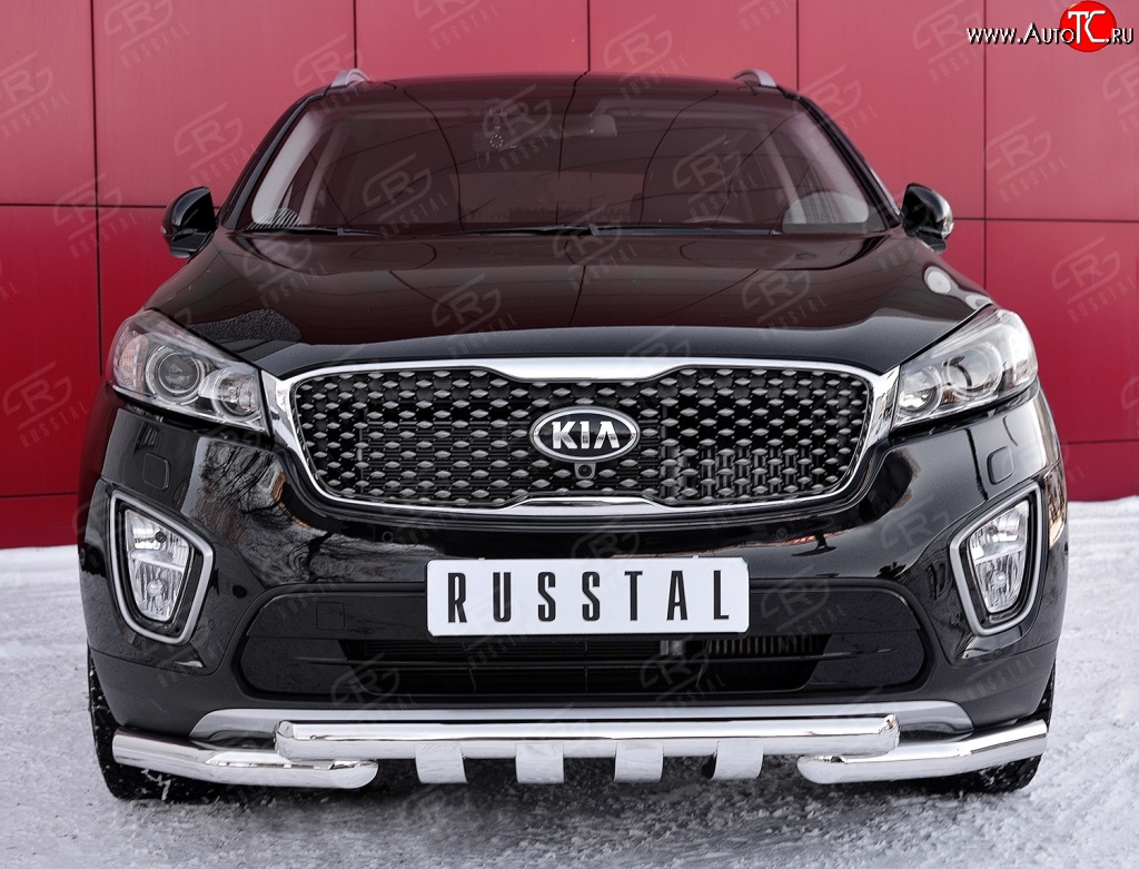 25 549 р. Защита переднего бампера (2 трубыØ63 мм, нержавейка) SLITKOFF  KIA Sorento  UM/Prime (2014-2018) дорестайлинг  с доставкой в г. Кемерово