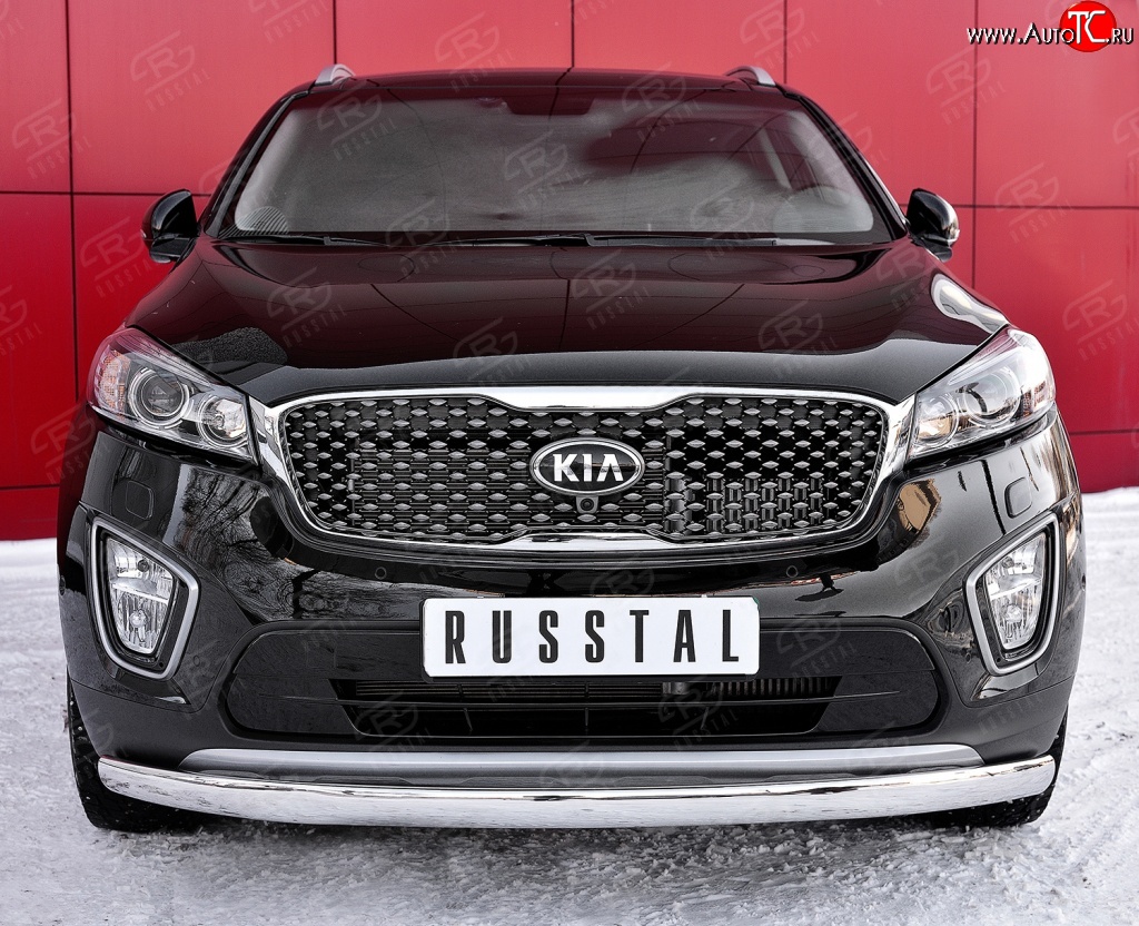 10 399 р. Защита переднего бампера (Ø75х42 мм, нержавейка) Russtal KIA Sorento UM/Prime дорестайлинг (2014-2018)  с доставкой в г. Кемерово