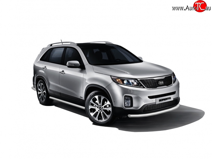 10 699 р. Защита порогов из круглой трубы диаметром 63 мм Petroil Tuning  KIA Sorento  XM (2012-2015) рестайлинг (Нержавеющая полированная сталь)  с доставкой в г. Кемерово