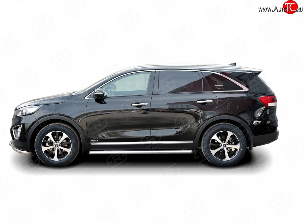 70 999 р. Защита порогов из круглой трубы диаметром 63 мм Russtal KIA Sorento UM/Prime дорестайлинг (2014-2018) (Защита порогов с со скосами на торцах (вариант 1))  с доставкой в г. Кемерово