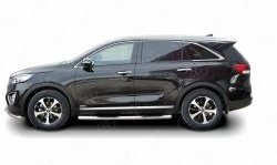 83 999 р. Защита порогов с пластиковыми вставками для ног из круглой трубы диаметром 76 мм Russtal KIA Sorento UM/Prime дорестайлинг (2014-2018) (Защита порогов с со скосами на торцах (вариант 1))  с доставкой в г. Кемерово. Увеличить фотографию 3