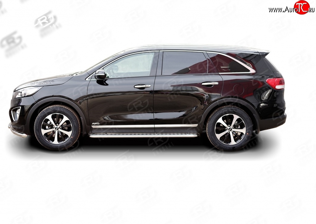 77 999 р. Широкая защита порогов Russtal KIA Sorento UM/Prime дорестайлинг (2014-2018) (Защита порогов с со скосами на торцах (вариант 1))  с доставкой в г. Кемерово