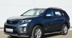 83 999 р. Защита порогов с пластиковыми вставками для ног из круглой трубы диаметром 76 мм Russtal KIA Sorento XM рестайлинг (2012-2015) (Защита порогов с со скосами на торцах (вариант 1))  с доставкой в г. Кемерово. Увеличить фотографию 9