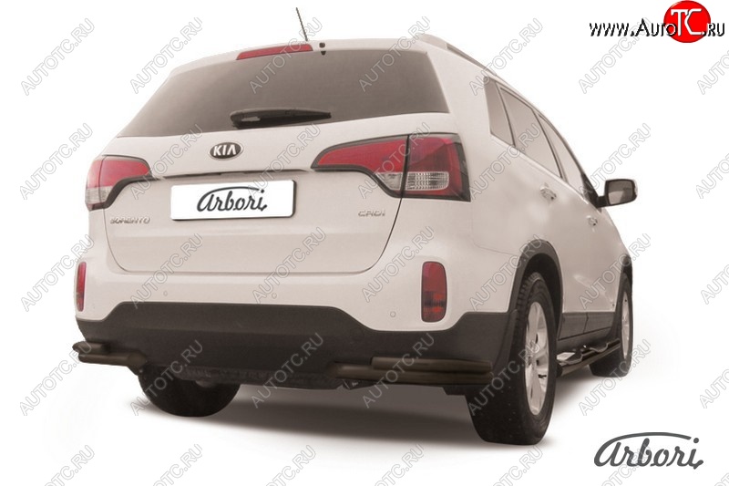 5 399 р. Защита заднего бампера Arbori (уголки, черная, 2 трубы d57 и 42 mm). KIA Sorento XM рестайлинг (2012-2015)  с доставкой в г. Кемерово
