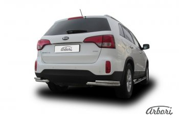 9 539 р. Защита заднего бампера Arbori (уголки, нержавейка, 2 трубы d57 и 42 mm). KIA Sorento XM рестайлинг (2012-2015)  с доставкой в г. Кемерово. Увеличить фотографию 2