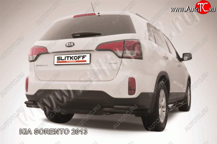 6 799 р. Защита заднего бампера из уголков d57+d42 Slitkoff (двойная)  KIA Sorento  XM (2012-2015) рестайлинг (Цвет: серебристый)  с доставкой в г. Кемерово