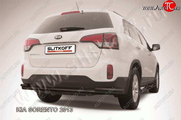 11 649 р. Защита заднего бампера из труб d57+d42 Slitkoff (с уголками)  KIA Sorento  XM (2012-2015) рестайлинг (Цвет: серебристый)  с доставкой в г. Кемерово