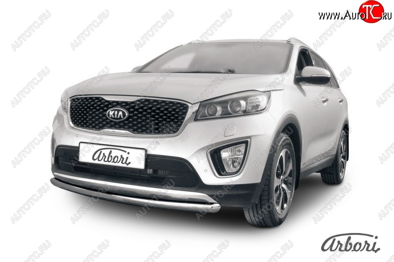 13 949 р. Защита переднего бампера Arbori (короткая, нержавейка, 1 труба d57 mm). KIA Sorento UM/Prime дорестайлинг (2014-2018)  с доставкой в г. Кемерово