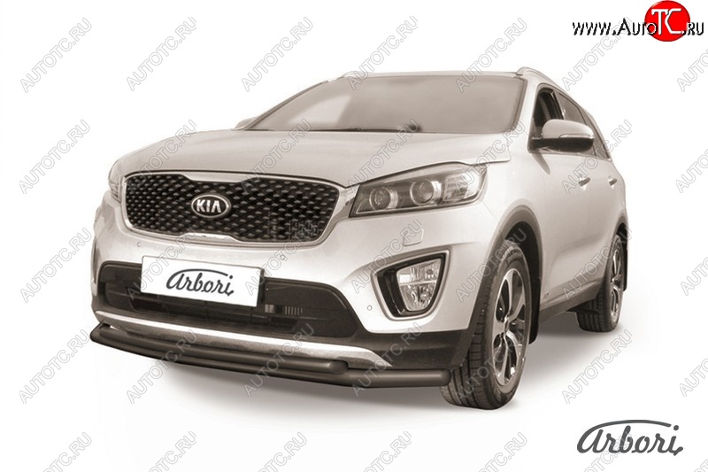 6 349 р. Защита переднего бампера Arbori (черная, 2 трубы d57 и 42 mm) KIA Sorento UM/Prime дорестайлинг (2014-2018)  с доставкой в г. Кемерово