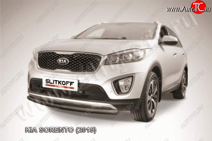 7 599 р. Защита переднего бампера (Ø57 мм, сталь окрашенная) Russtal  KIA Sorento  UM/Prime (2014-2018) дорестайлинг (Цвет: серебристый)  с доставкой в г. Кемерово