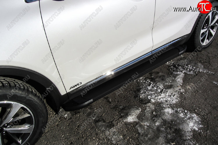 13 349 р. Пороги алюминиевые Slitkoff  KIA Sorento  UM/Prime (2014-2018) дорестайлинг (Optima Black )  с доставкой в г. Кемерово