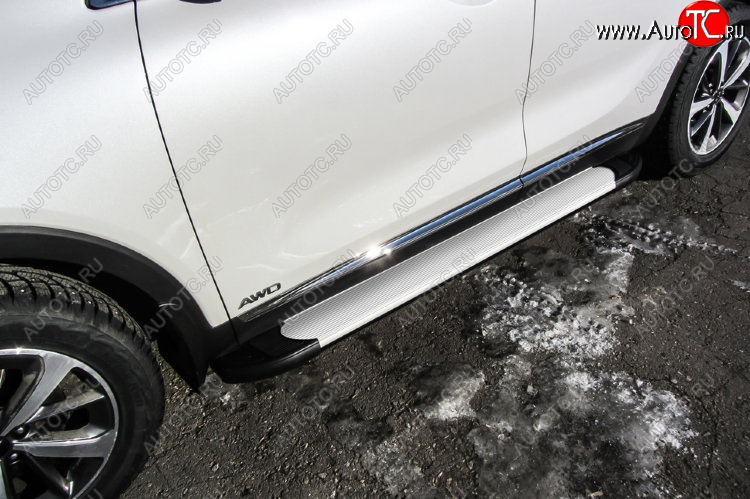 13 349 р. Пороги алюминиевые Slitkoff  KIA Sorento  UM/Prime (2014-2018) дорестайлинг (Optima Silver)  с доставкой в г. Кемерово