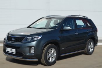 18 799 р. Защита порогов на SLITKOFF (труба D63 мм)  KIA Sorento ( XM,  UM/Prime) (2012-2020) рестайлинг, дорестайлинг (Защита порогов с заглушками на торцах (вариант 2))  с доставкой в г. Кемерово. Увеличить фотографию 2