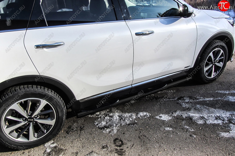 13 549 р. Защита порогов Slitkoff (d76 мм, с проступями)  KIA Sorento  UM/Prime (2018-2020) рестайлинг (Сталь с полимерным покрытием. Цвет: чёрный)  с доставкой в г. Кемерово