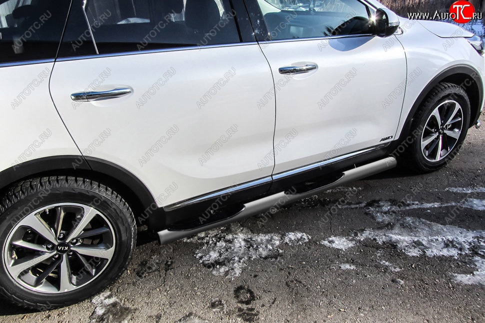 13 549 р. Защита порогов Slitkoff (d76 мм, с проступями)  KIA Sorento  UM/Prime (2018-2020) рестайлинг (Сталь с полимерным покрытием. Цвет: серебристый)  с доставкой в г. Кемерово