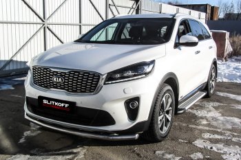 12 999 р. Защита переднего бампера Slitkoff (двойная, d57/42)  KIA Sorento  UM/Prime (2018-2020) рестайлинг (Нержавейка, Полированная)  с доставкой в г. Кемерово. Увеличить фотографию 1