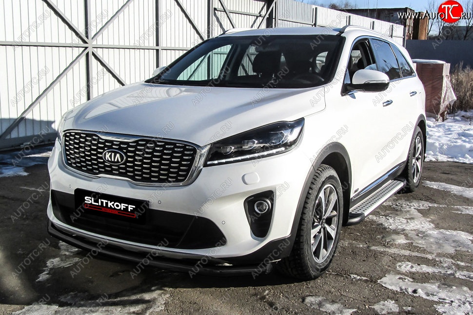 8 999 р. Защита переднего бампера Slitkoff (двойная, d57/42) KIA Sorento UM/Prime рестайлинг (2018-2020) (Сталь с полимерным покрытием. Цвет: чёрный)  с доставкой в г. Кемерово