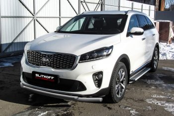 9 649 р. Защита переднего бампера Slitkoff (двойная, d57/42)  KIA Sorento  UM/Prime (2018-2020) рестайлинг (Сталь с полимерным покрытием. Цвет: серебристый)  с доставкой в г. Кемерово. Увеличить фотографию 1