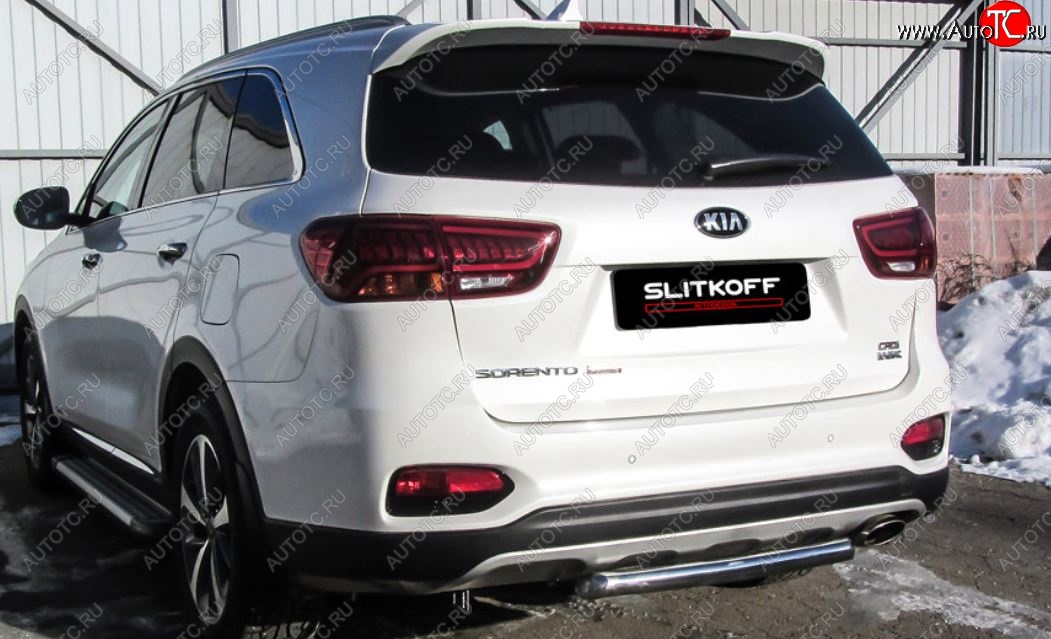 7 349 р. Защита заднего бампера Slitkoff (d57)  KIA Sorento  UM/Prime (2018-2020) рестайлинг (Нержавейка, Полированная)  с доставкой в г. Кемерово