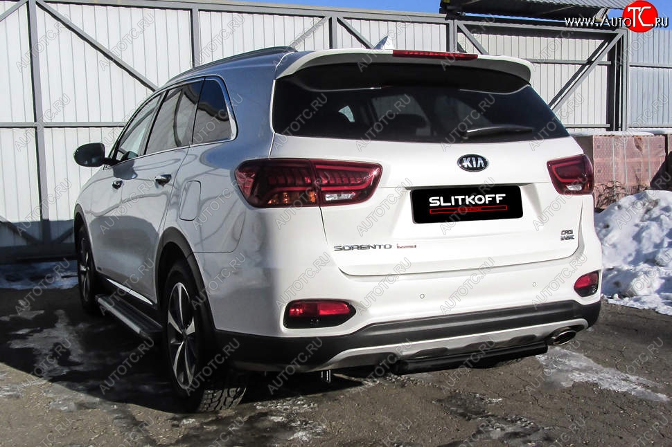 4 999 р. Защита заднего бампера Slitkoff (короткая, d57)  KIA Sorento  UM/Prime (2018-2020) рестайлинг (Сталь с полимерным покрытием. Цвет: чёрный)  с доставкой в г. Кемерово