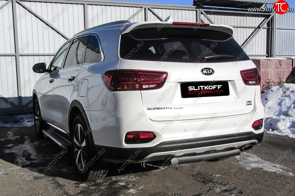 4 999 р. Защита заднего бампера Slitkoff (короткая, d57)  KIA Sorento  UM/Prime (2018-2020) рестайлинг (Сталь с полимерным покрытием. Цвет: серебристый)  с доставкой в г. Кемерово