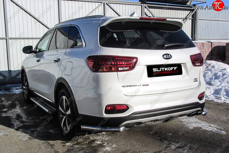 7 349 р. Защита заднего бампера Slitkoff (уголки, d57)  KIA Sorento  UM/Prime (2018-2020) рестайлинг (Нержавейка, Полированная)  с доставкой в г. Кемерово
