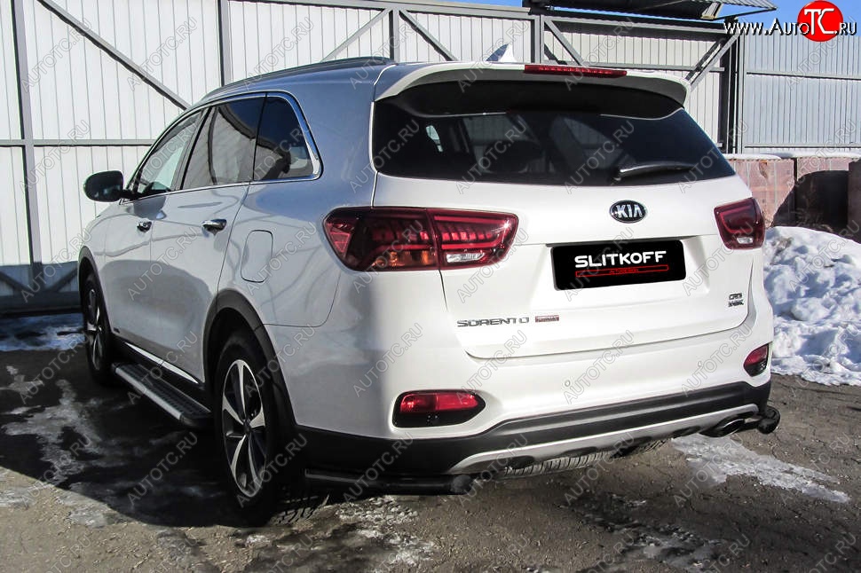 4 999 р. Защита заднего бампера Slitkoff (уголки, d57) KIA Sorento UM/Prime рестайлинг (2018-2020) (Сталь с полимерным покрытием. Цвет: чёрный)  с доставкой в г. Кемерово