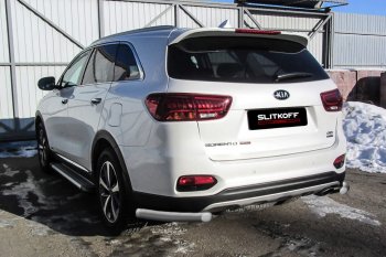 Защита заднего бампера Slitkoff (уголки, d57) KIA Sorento  UM/Prime (2018-2020) рестайлинг (Сталь с полимерным покрытием. Цвет: серебристый)