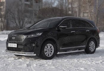 19 799 р. Защита переднего бампера (Ø 63/42 мм с углами, нержавейка) SLITKOFF  KIA Sorento  UM/Prime (2018-2020) рестайлинг  с доставкой в г. Кемерово. Увеличить фотографию 2