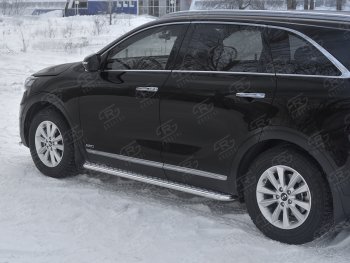 Порожки для ног SLITKOFF (Ø42 мм) KIA Sorento  UM/Prime (2018-2020) рестайлинг (Лист алюминиевый, труба - сталь окрашенная в черный цвет)