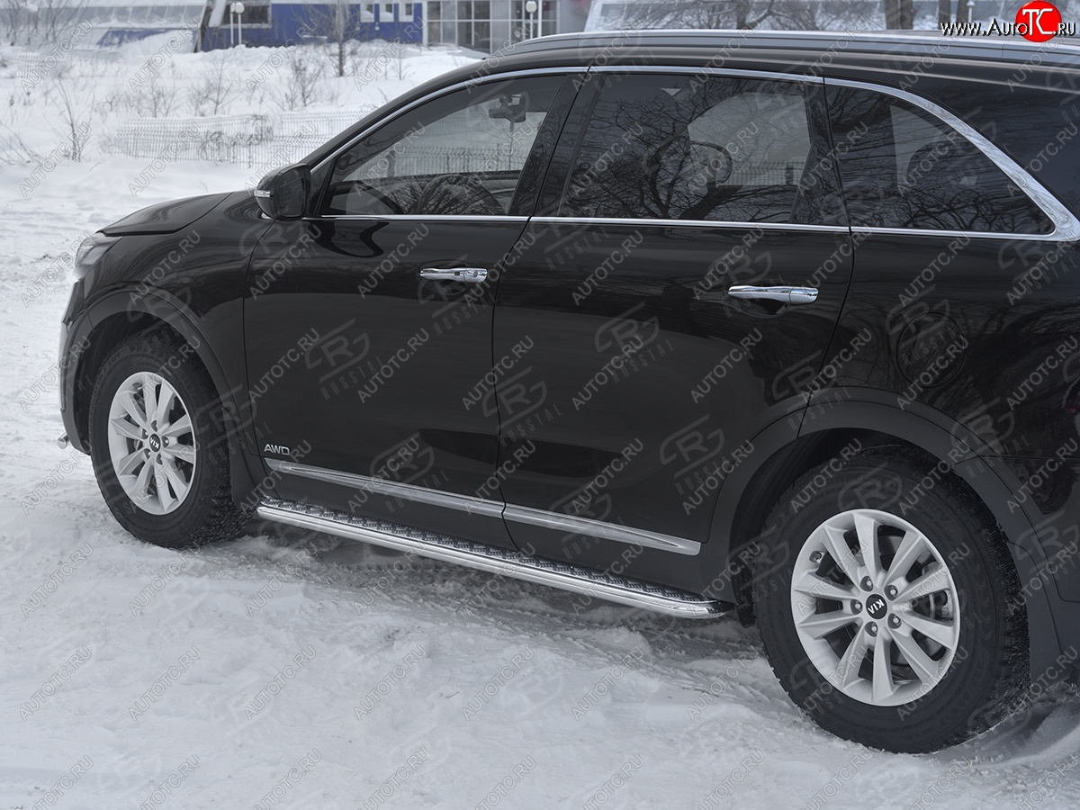 22 999 р. Порожки для ног SLITKOFF (Ø42 мм)  KIA Sorento  UM/Prime (2018-2020) рестайлинг (Лист алюминиевый, труба - сталь окрашенная в черный цвет)  с доставкой в г. Кемерово