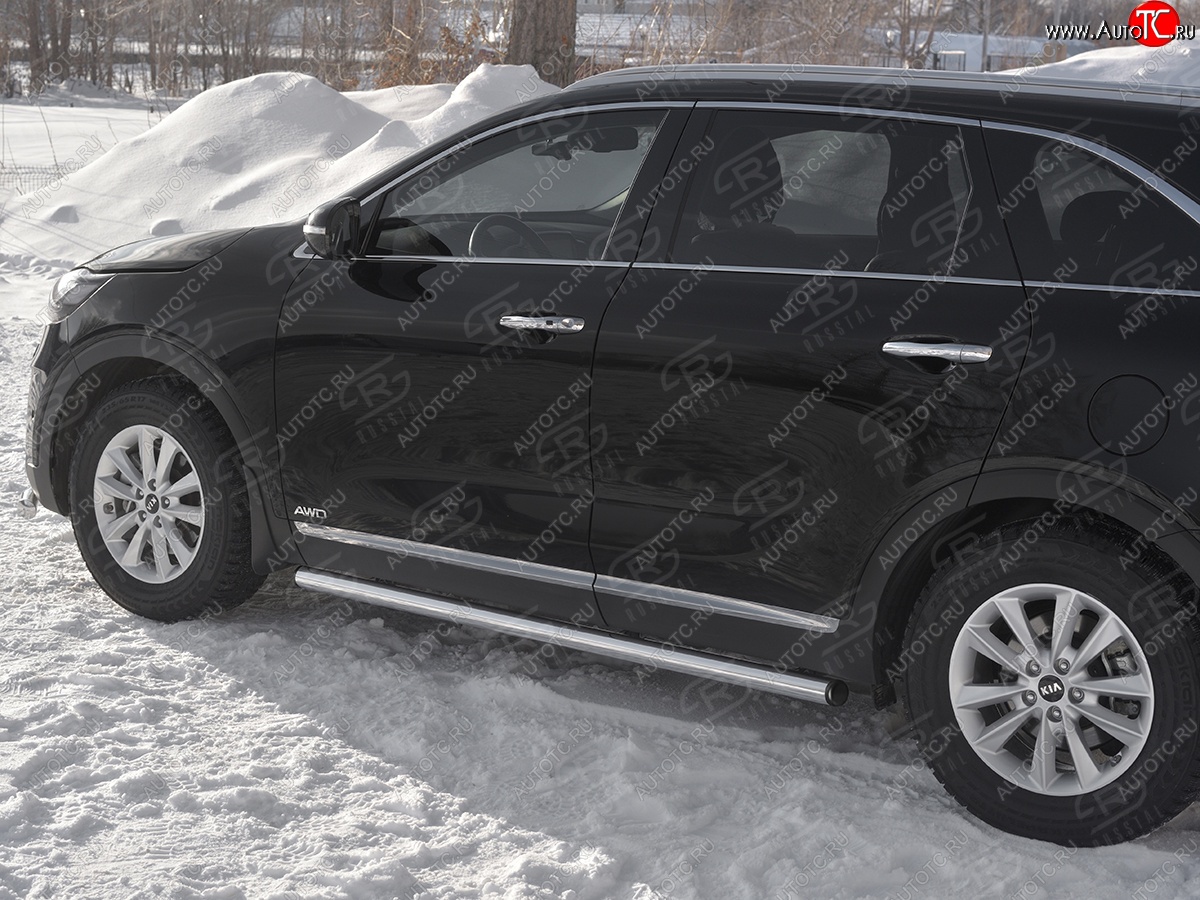 18 799 р. Защита порогов (Ø63 мм, нержавейка) SLITKOFF KIA Sorento UM/Prime рестайлинг (2018-2020) (С пластиковыми заглушками на торцах)  с доставкой в г. Кемерово
