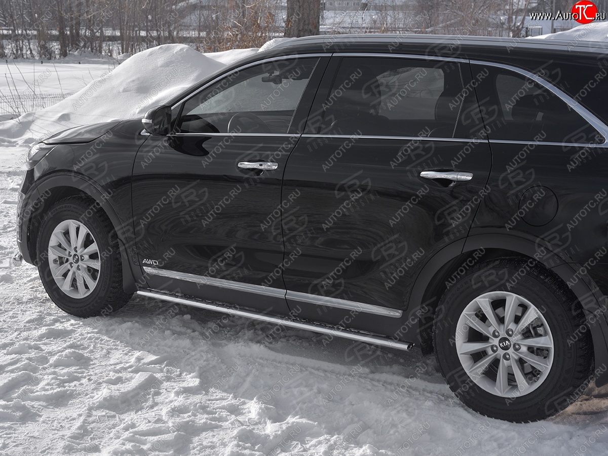 13 299 р. Защита порогов (Ø75x42 мм с проступью, нержавейка) Russtal KIA Sorento UM/Prime рестайлинг (2018-2020)  с доставкой в г. Кемерово