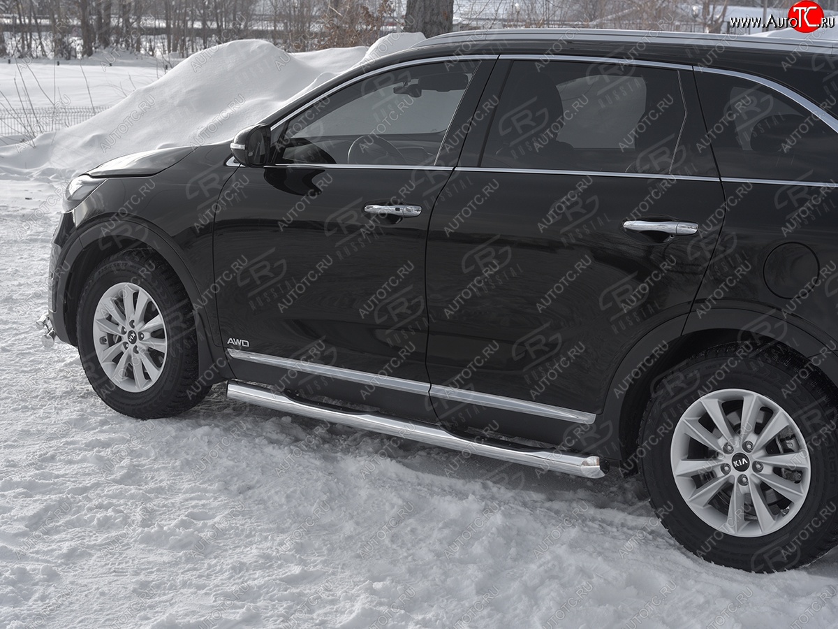 24 549 р. Защита порогов (Ø76 мм с проступью, нержавейка) SLITKOFF  KIA Sorento  UM/Prime (2018-2020) рестайлинг (Металлические торцы под 45°)  с доставкой в г. Кемерово