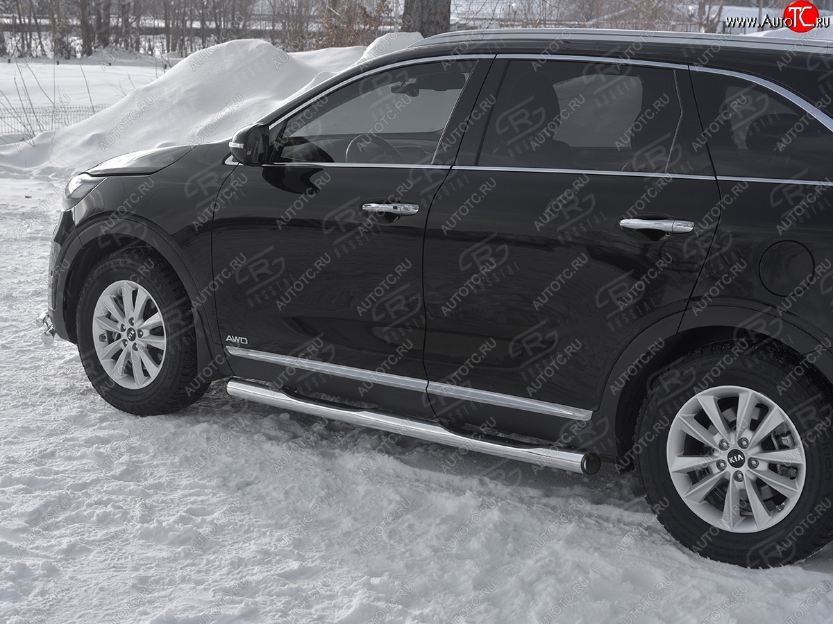 22 549 р. Защита порогов (Ø76 мм с проступью, нержавейка) SLITKOFF KIA Sorento UM/Prime рестайлинг (2018-2020) (С пластиковыми заглушками на торцах)  с доставкой в г. Кемерово