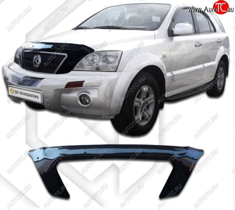 4 099 р. Дефлектор капота CA-Plastiс exclusive KIA Sorento BL дорестайлинг (2002-2006) (Classic черный, Без надписи)  с доставкой в г. Кемерово