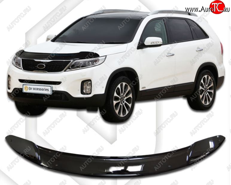 2 969 р. Дефлектор капота CA-Plastiс KIA Sorento XM рестайлинг (2012-2015) (серия Classic черный, Без надписи)  с доставкой в г. Кемерово