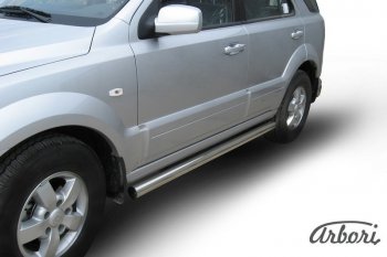 12 509 р. Защита штатных порогов Arbori (нержавейка, d76 mm). KIA Sorento BL дорестайлинг (2002-2006)  с доставкой в г. Кемерово. Увеличить фотографию 2