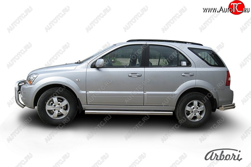 12 509 р. Защита штатных порогов Arbori (нержавейка, d76 mm). KIA Sorento BL дорестайлинг (2002-2006)  с доставкой в г. Кемерово