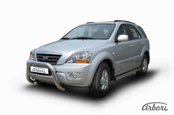 32 579 р. Защита переднего бампера Arbori (низкая с 1 перемычкой, нержавейка, d76 mm)  KIA Sorento  BL (2006-2010) рестайлинг  с доставкой в г. Кемерово. Увеличить фотографию 2