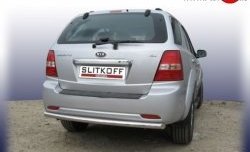 8 999 р. Одинарная защита заднего бампера из трубы диаметром 57 мм Slitkoff KIA Sorento BL дорестайлинг (2002-2006) (Нержавейка, Полированная)  с доставкой в г. Кемерово. Увеличить фотографию 1