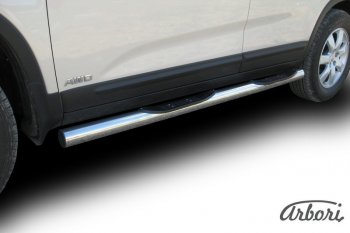 15 749 р. Защита штатных порогов Arbori (с проступью, нержавейка, d76 mm). KIA Sorento XM дорестайлинг (2009-2012)  с доставкой в г. Кемерово. Увеличить фотографию 2