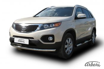 12 149 р. Защита переднего бампера Arbori (радиусная, нержавейка, 1 труба d57 mm). KIA Sorento XM дорестайлинг (2009-2012)  с доставкой в г. Кемерово. Увеличить фотографию 2