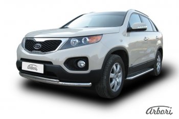 17 099 р. Защита переднего бампера Arbori (нержавейка, 2 трубы d57 и 42 mm)  KIA Sorento  XM (2009-2012) дорестайлинг  с доставкой в г. Кемерово. Увеличить фотографию 2