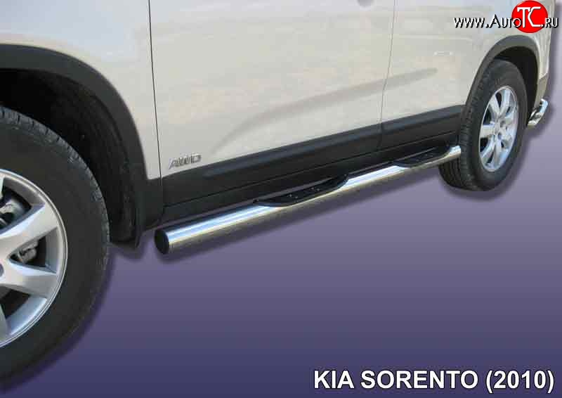 19 399 р. Защита порогов Slitkoff (Ø 76, с проступями)  KIA Sorento  XM (2009-2012) дорестайлинг (Нержавеющая сталь)  с доставкой в г. Кемерово