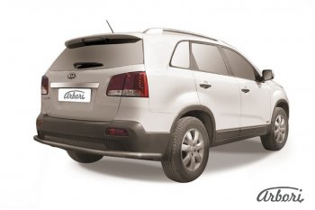 8 099 р. Защита заднего бампера Arbori (длинная, черная, 1 труба d57 mm).  KIA Sorento  XM (2009-2012) дорестайлинг  с доставкой в г. Кемерово. Увеличить фотографию 1