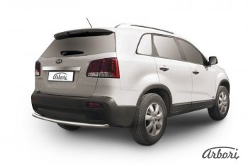 10 349 р. Защита заднего бампера Arbori (радиусная, нержавейка, 1 труба d57 mm).  KIA Sorento  XM (2009-2012) дорестайлинг  с доставкой в г. Кемерово. Увеличить фотографию 1