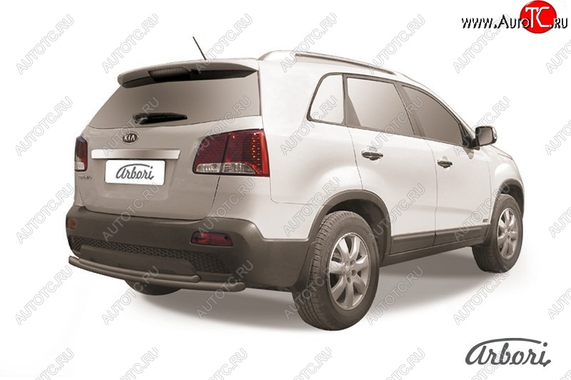 6 686 р. Защита заднего бампера Arbori (радиусная, черная, 2 трубы 57 и 42 mm) KIA Sorento XM дорестайлинг (2009-2012)  с доставкой в г. Кемерово