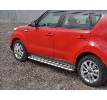 Широкая защита порогов с трубой диаметром 42 мм SLITKOFF v2 KIA Soul  PS (2014-2016) дорестайлинг